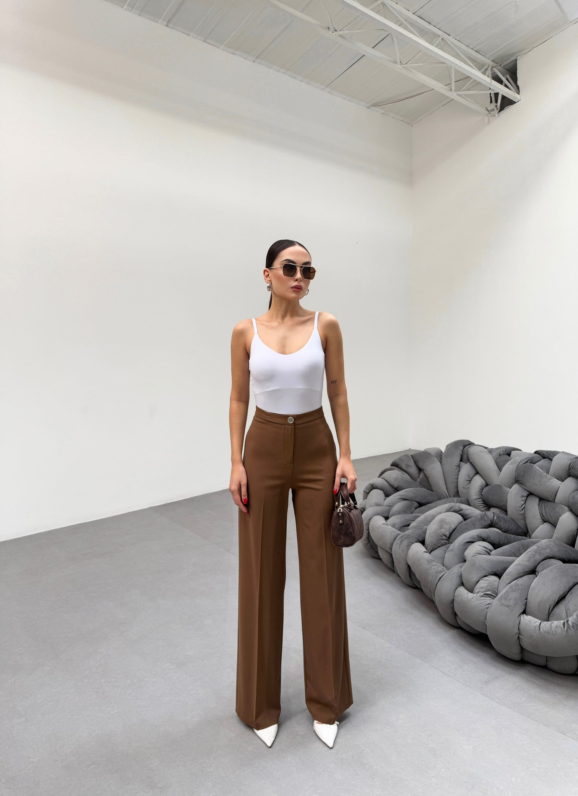 Women's High Waist Straight Fit Palazzo Pants in Brown - Ouz Fashion - by Peralane - photo 4