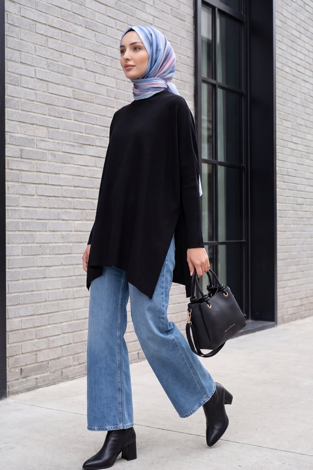Black Oversize Pancho Knit Sweater with Side Slits - Bigdart - by Peralane - photo 3