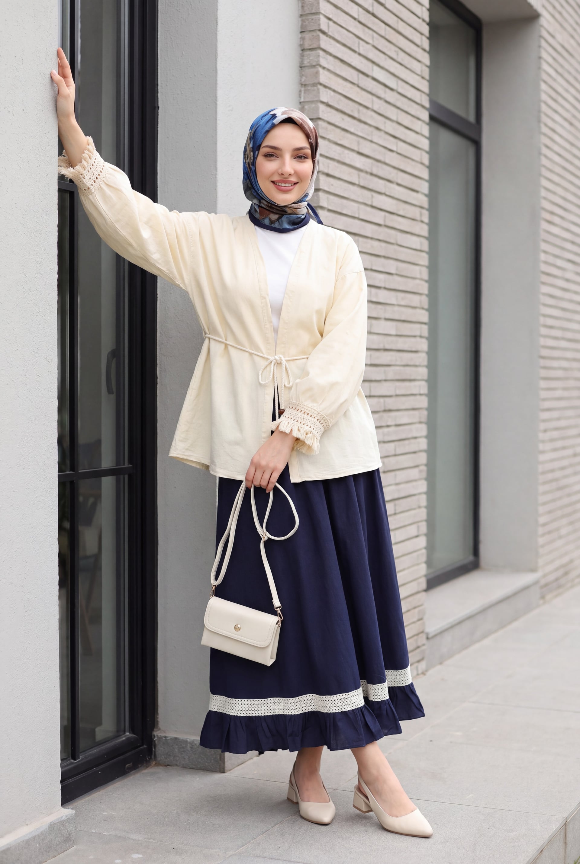 Cream Belted Kimono Cardigan with Tassel Trim - Podyumplus - by Peralane - photo 4