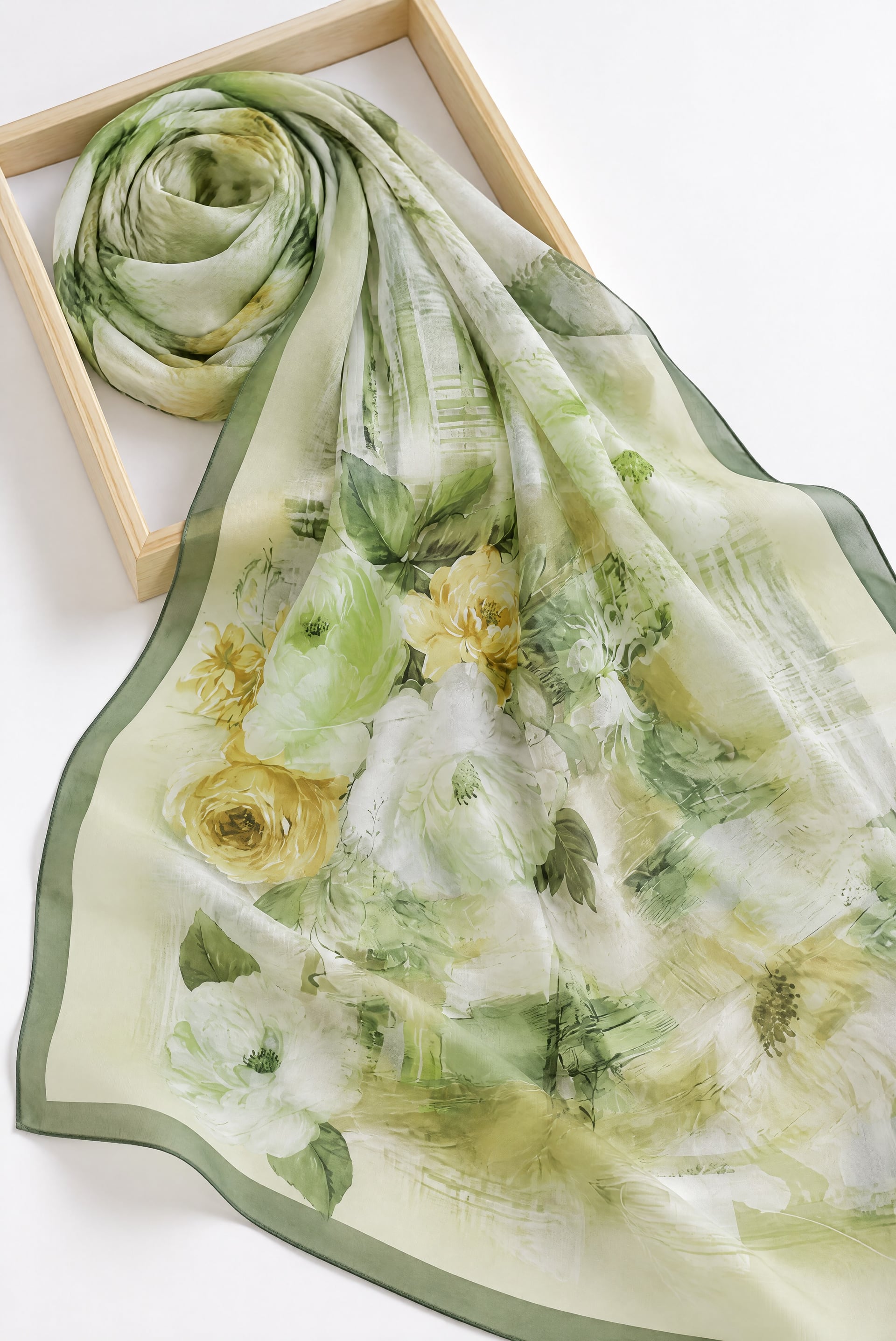 Peony Floral Soft Scarf - Dark Green - Podyumplus - by Peralane