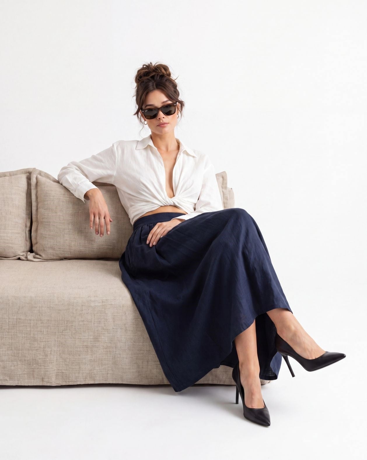 Navy Blue Maxi Skirt with Elasticated Waistband - Fame - by Peralane - photo 3