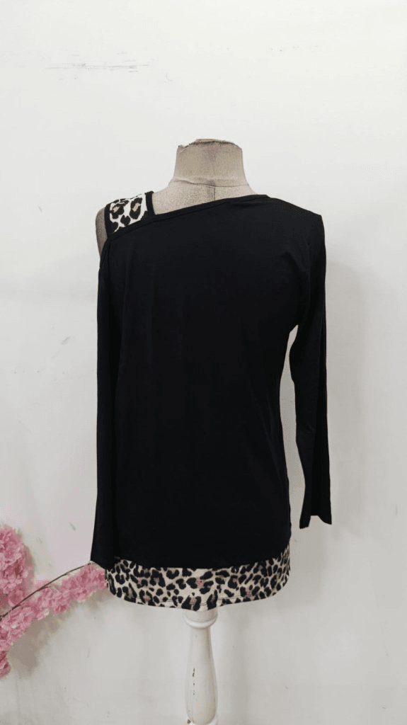 Women's One-Shoulder Long-Sleeved Leopard Detail Viscose Blouse - Janes - by Peralane - photo 8