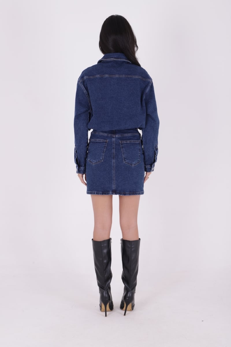 Buttoned Mini Denim Skirt 3027 Dark Blue Denim - Xlove - by Peralane - photo 3