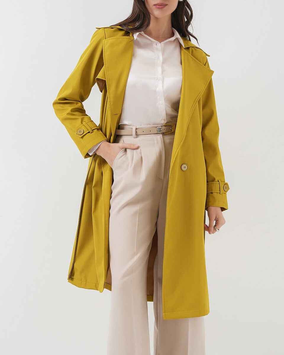 Women's Double-Breasted Trench Coat - Mustard Yellow - Bigdart - by Peralane - photo 7