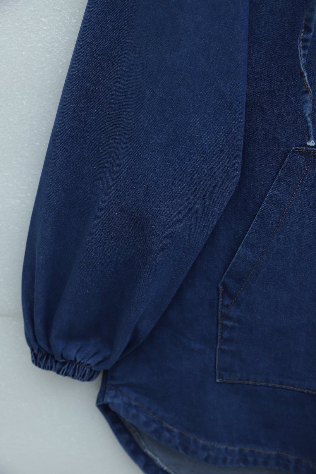 Hooded Half-Button Kangaroo Pocket Denim Set - Indigo - Podyumplus - by Peralane - photo 6