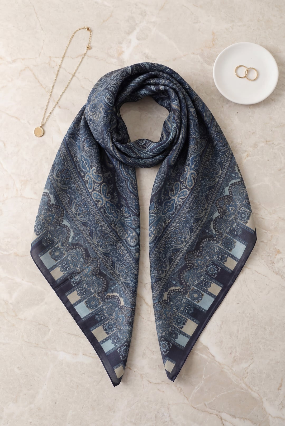 Authentic Pattern Cotton Scarf - Indigo - Podyumplus - by Peralane - photo 2