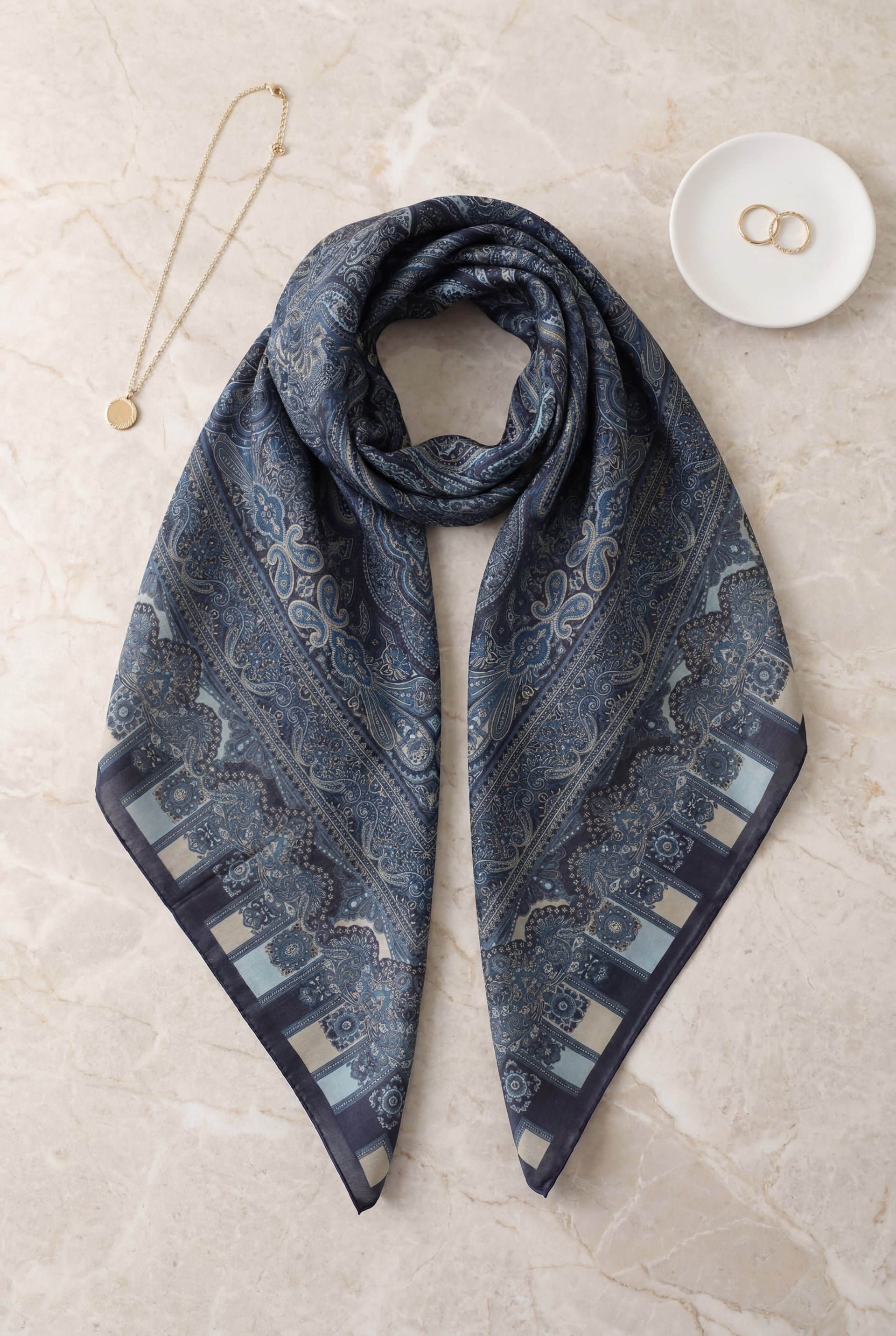 Authentic Pattern Cotton Scarf - Indigo - Podyumplus - by Peralane - photo 2