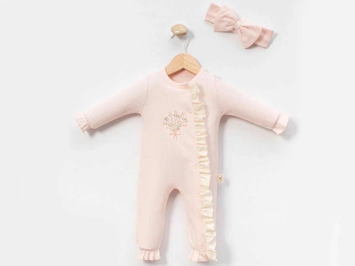 Girls Baby Romper and Headband Set with Floral Embroidery - 3 Pack - Cayzen - by Peralane
