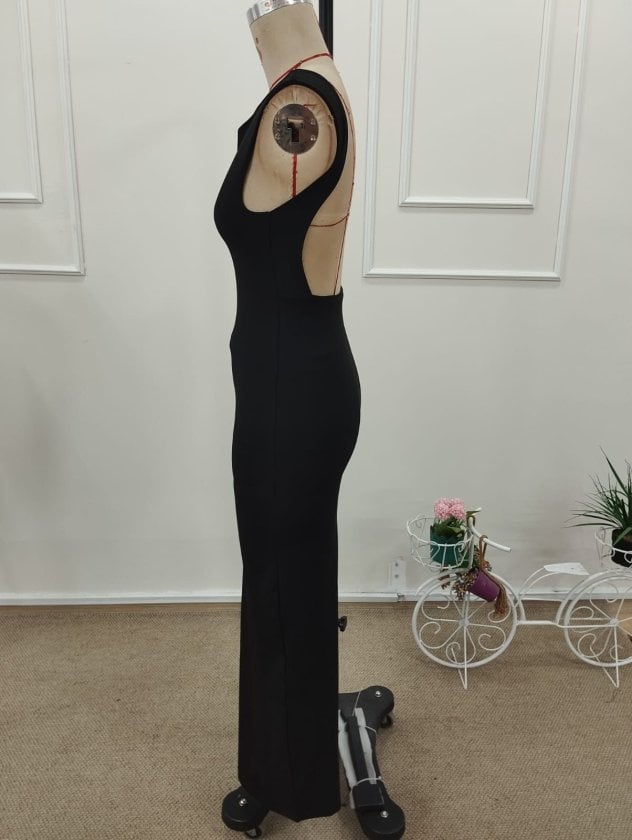 Women's Short Sleeve Deep Back Neckline Long Dive Dress - Janes - by Peralane - photo 7