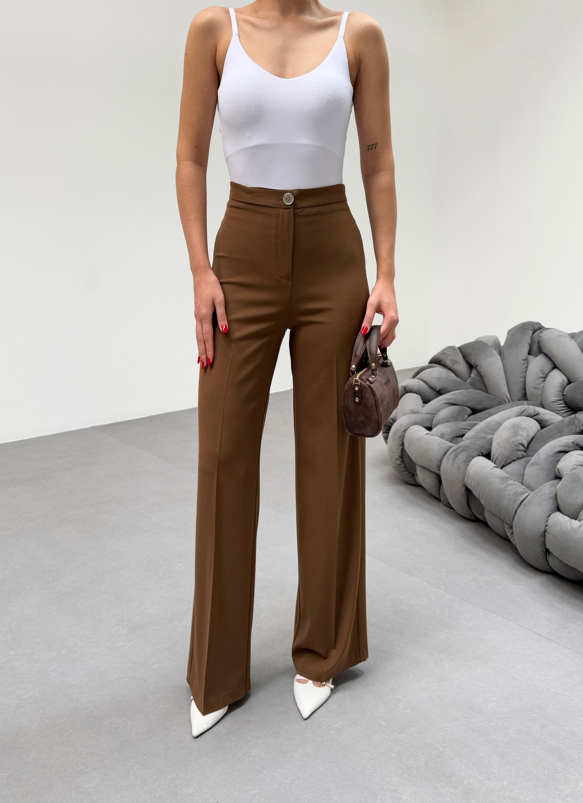 Women's High Waist Straight Fit Palazzo Pants in Brown - Ouz Fashion - by Peralane - photo 3