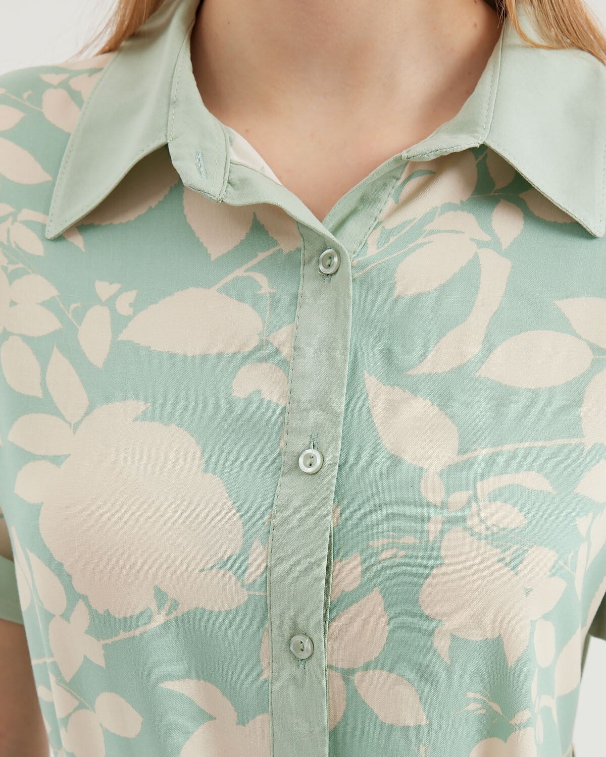 Floral Print Short-Sleeve Shirt Dress in Light Green - Bigdart - by Peralane - photo 3