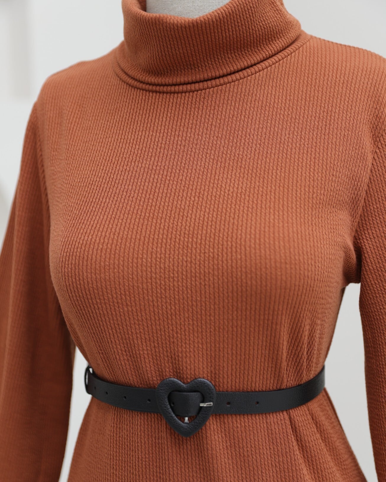 Rust Ribbed Knit Turtleneck Dress for Women - Podyumplus - by Peralane - photo 4