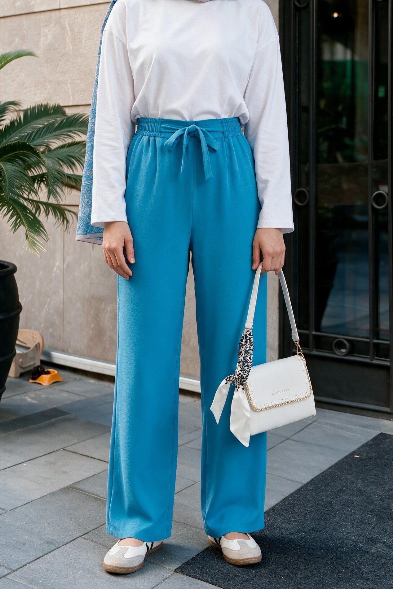 Drawstring Wide Leg Trousers - Blue - Podyumplus - by Peralane - photo 9