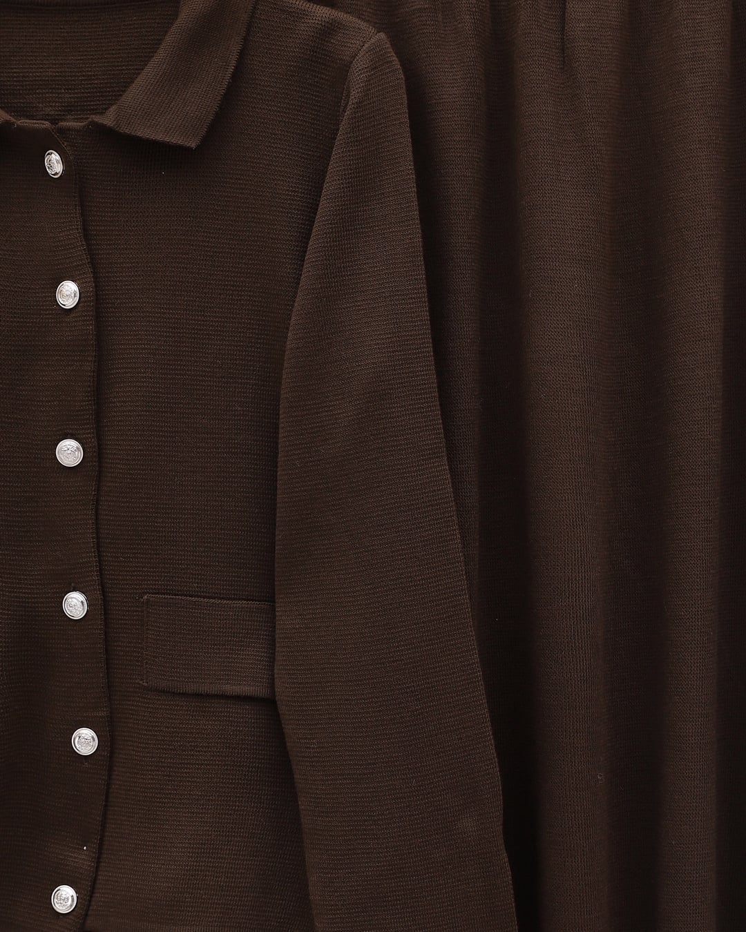 Button-Front Collared Knit Co-ord Set with Skirt - Brown - Podyumplus - by Peralane - photo 5