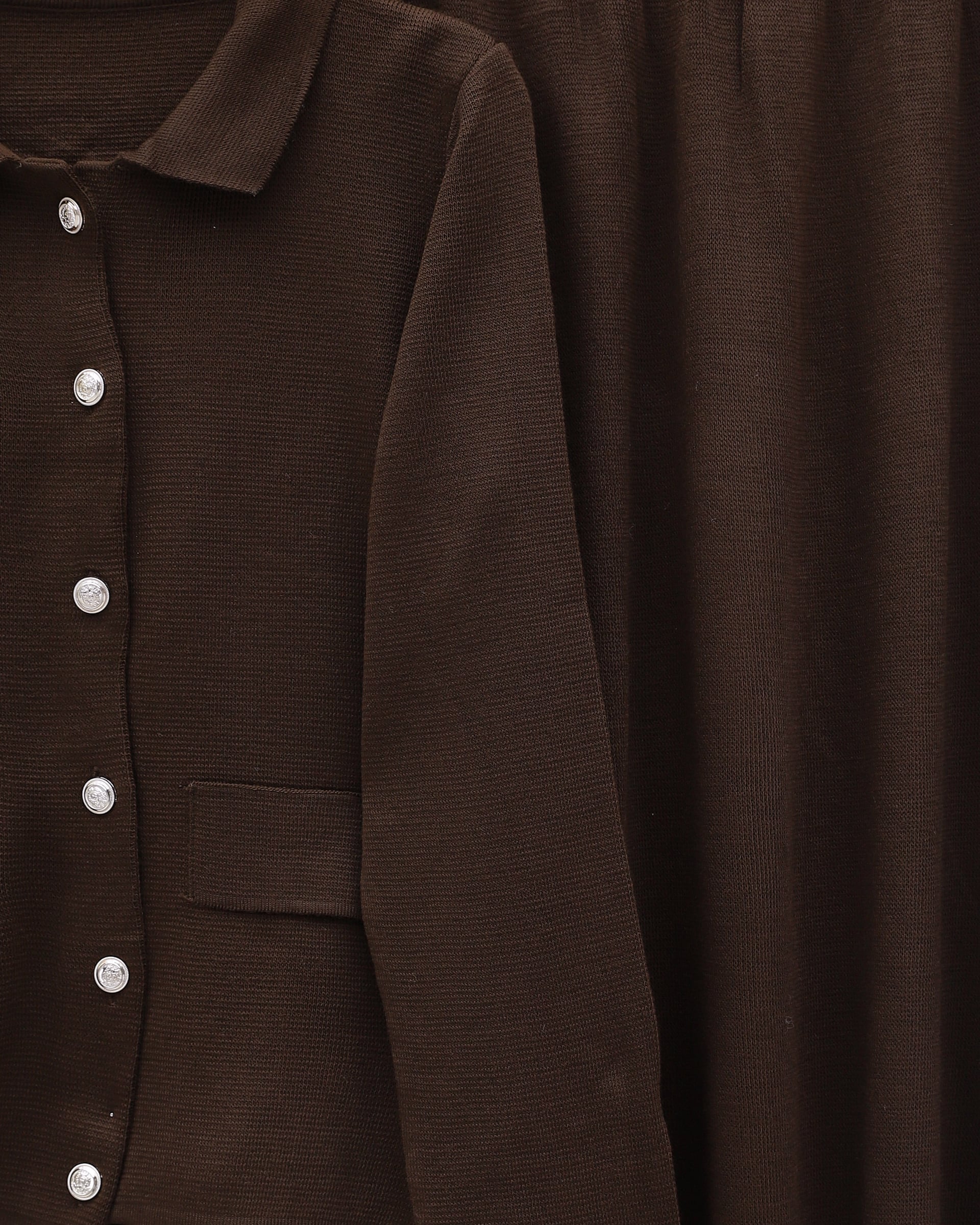 Button-Front Collared Knit Co-ord Set with Skirt - Brown - Podyumplus - by Peralane - photo 5