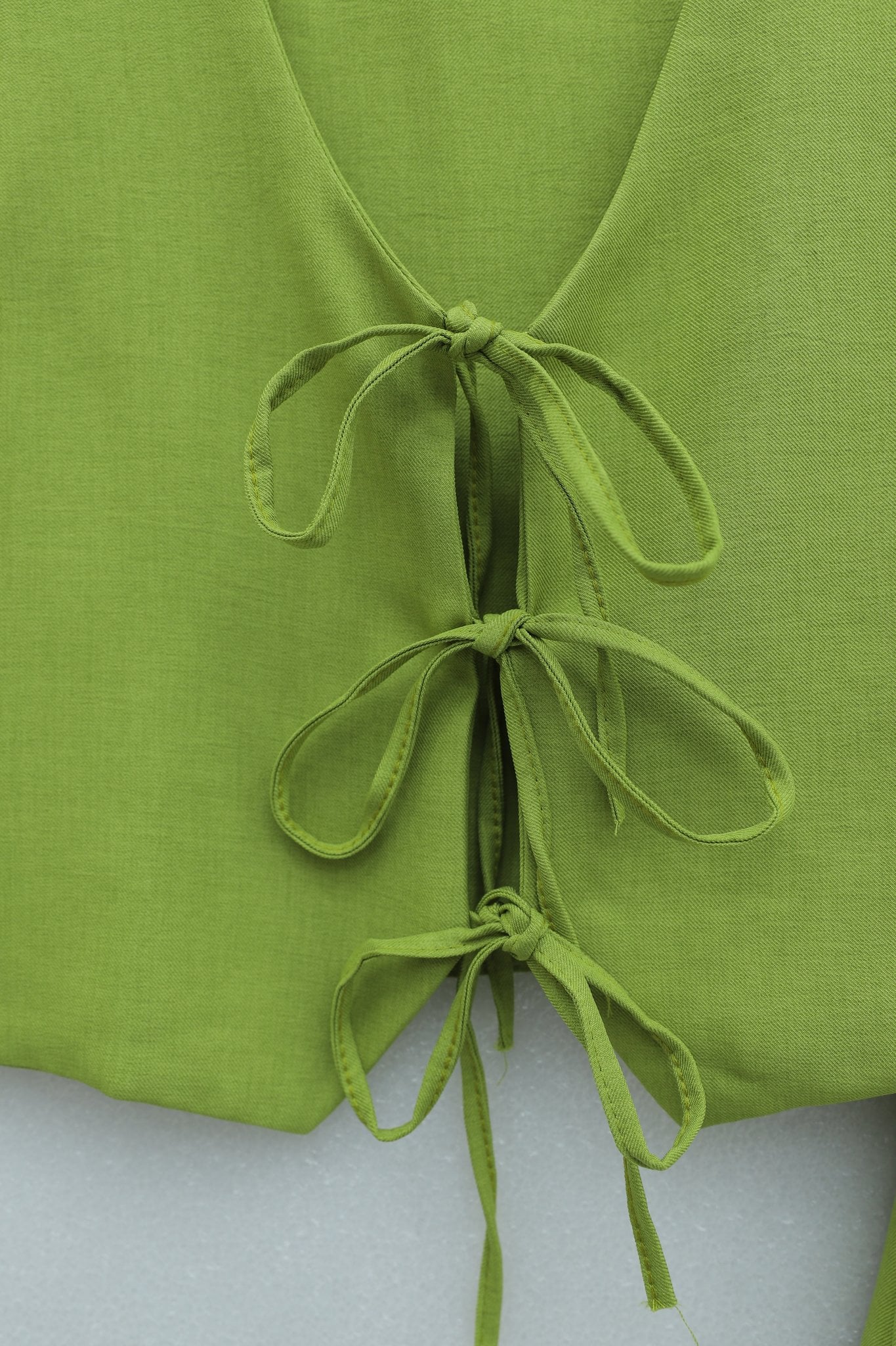Lace-Up Vest and Wide-Leg Trousers Linen Look Co-ord Set in Oil Green - Podyumplus - by Peralane - photo 7