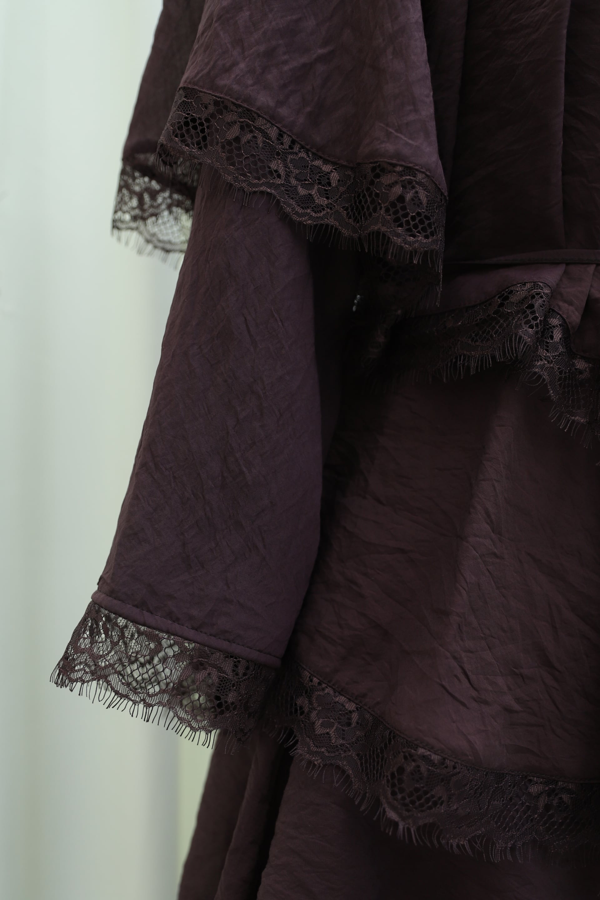 Lace Trim Tiered Belted Lined Tulle Modal Dress - Dark Brown - Podyumplus - by Peralane - photo 9