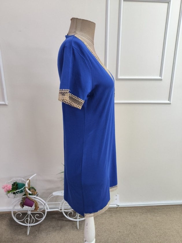 Women's Short Sleeve V-Neck Lace Trim Viscose Short Dress - Janes - by Peralane - photo 5