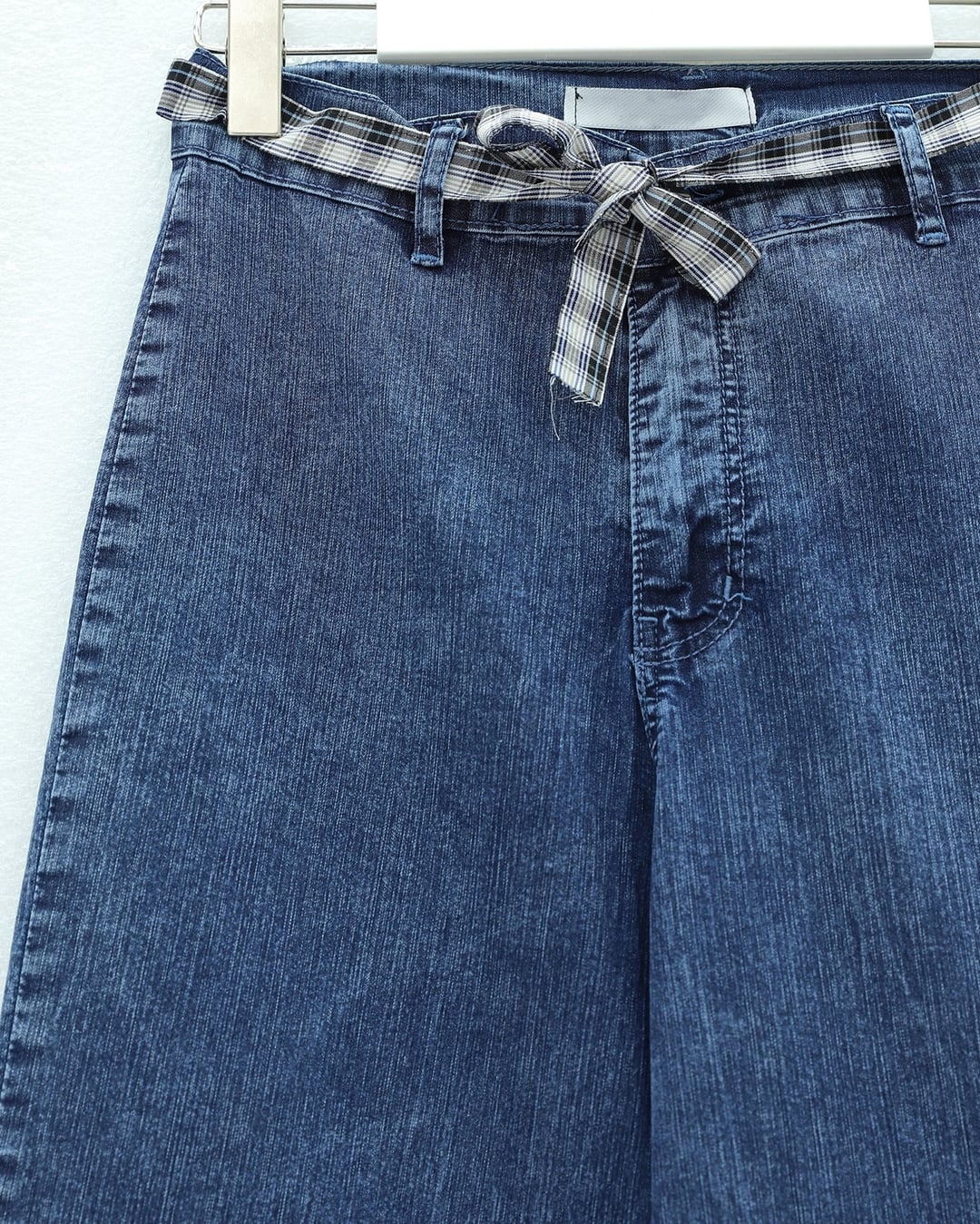 Wide-Leg Belted Zip-Front Denim Jeans - Dark Blue - Podyumplus - by Peralane - photo 8
