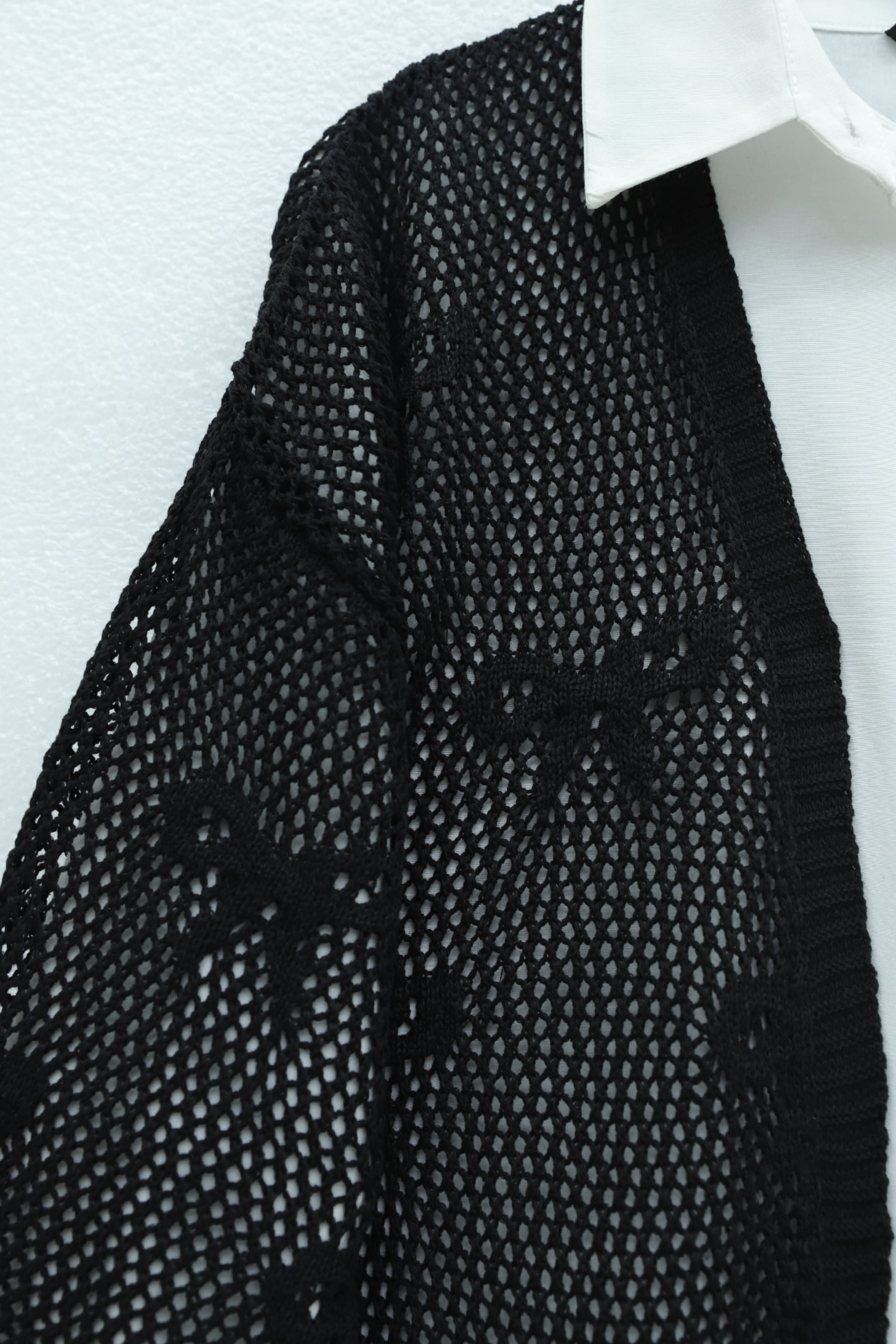 Bow Patterned Open-Knit Cardigan - Black - Podyumplus - by Peralane - photo 4