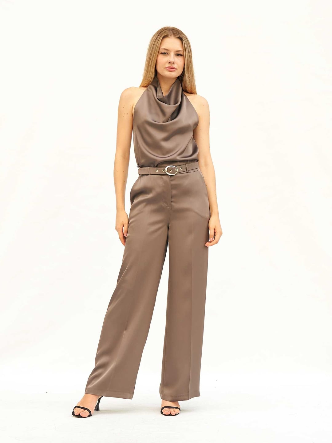 Satin Wide-Leg Trousers with Belt - Lefon - by Peralane