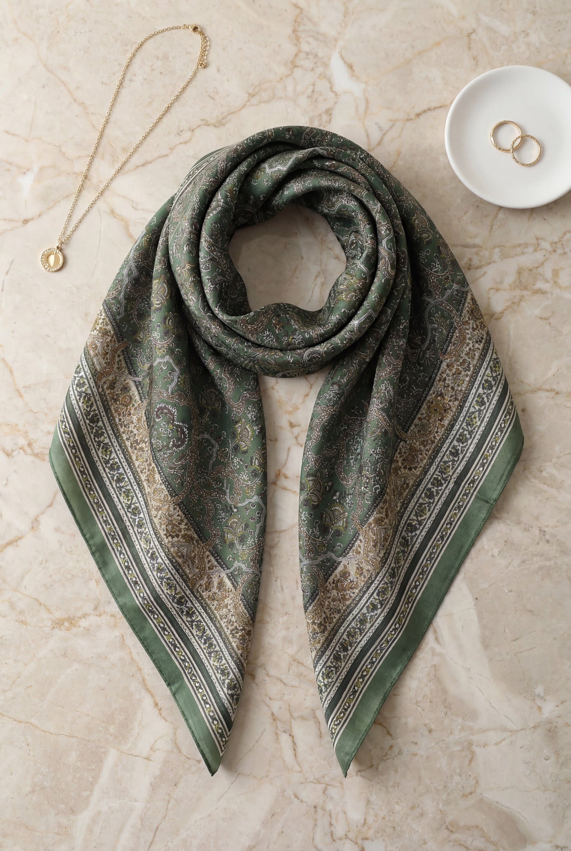 Baroque Pattern Cotton Scarf - Dark Green - Podyumplus - by Peralane - photo 2