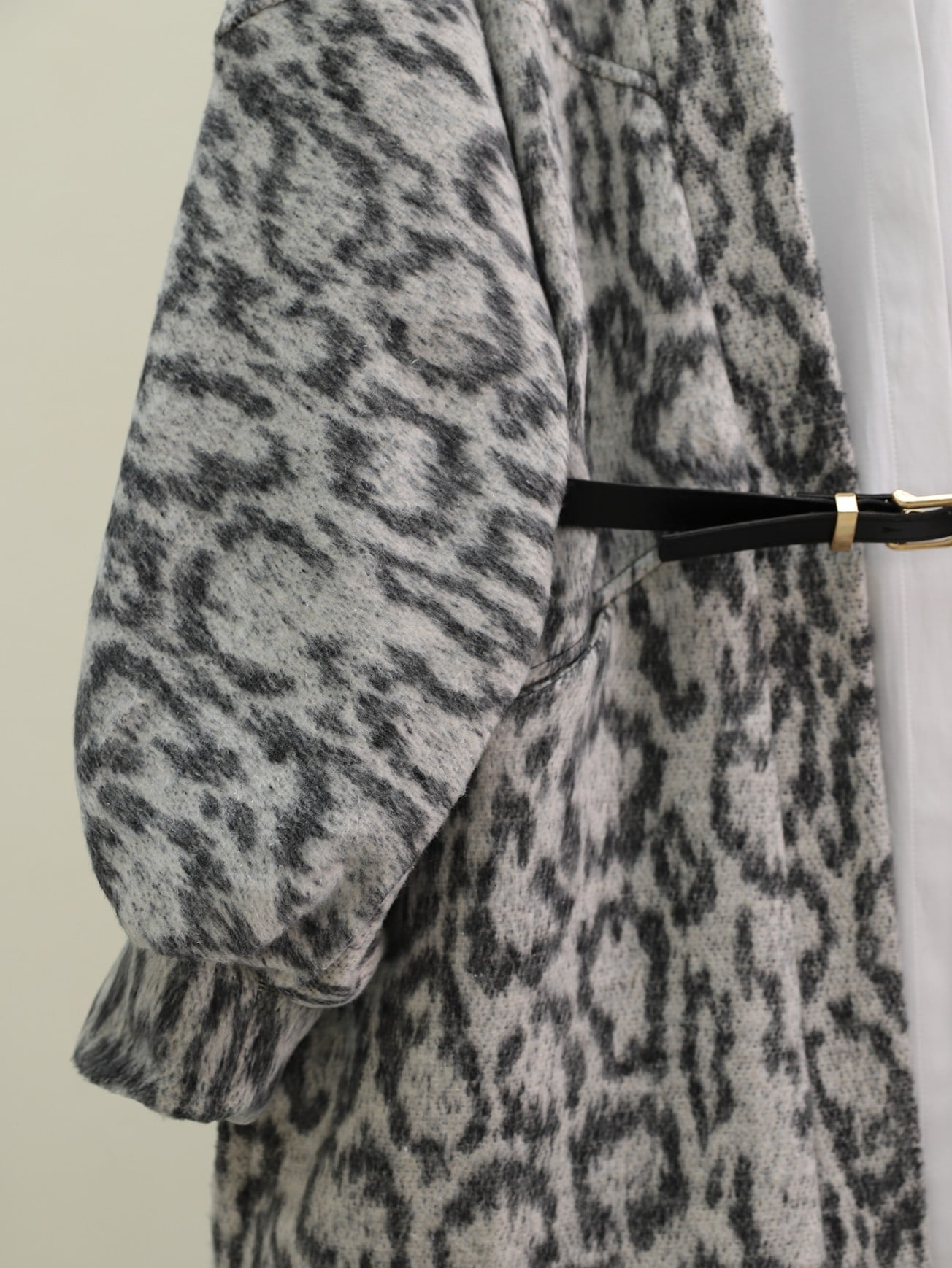 Leopard Print Balloon Sleeve Relaxed Cardigan - Grey - Podyumplus - by Peralane - photo 2