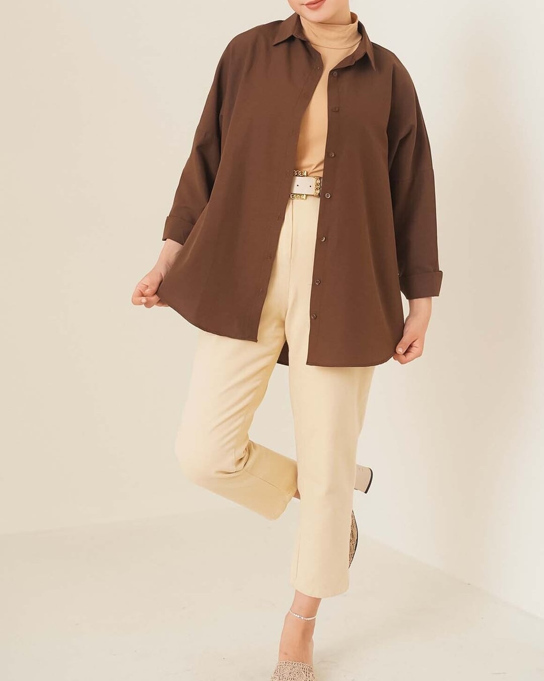 Oversize Basic Modest Shirt - Brown - Bigdart - by Peralane - photo 4