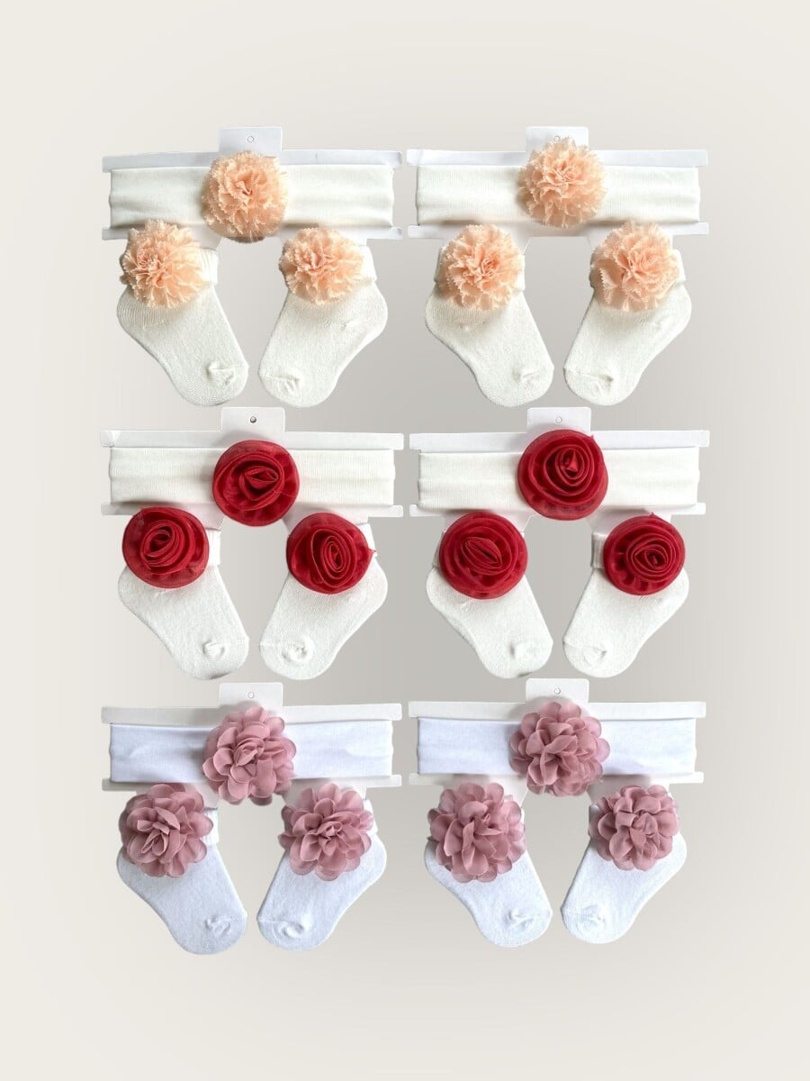 Baby Girls' Flower Headband and Sock Set 0-6M - Pack of 6 - Algiy Mini - by Peralane