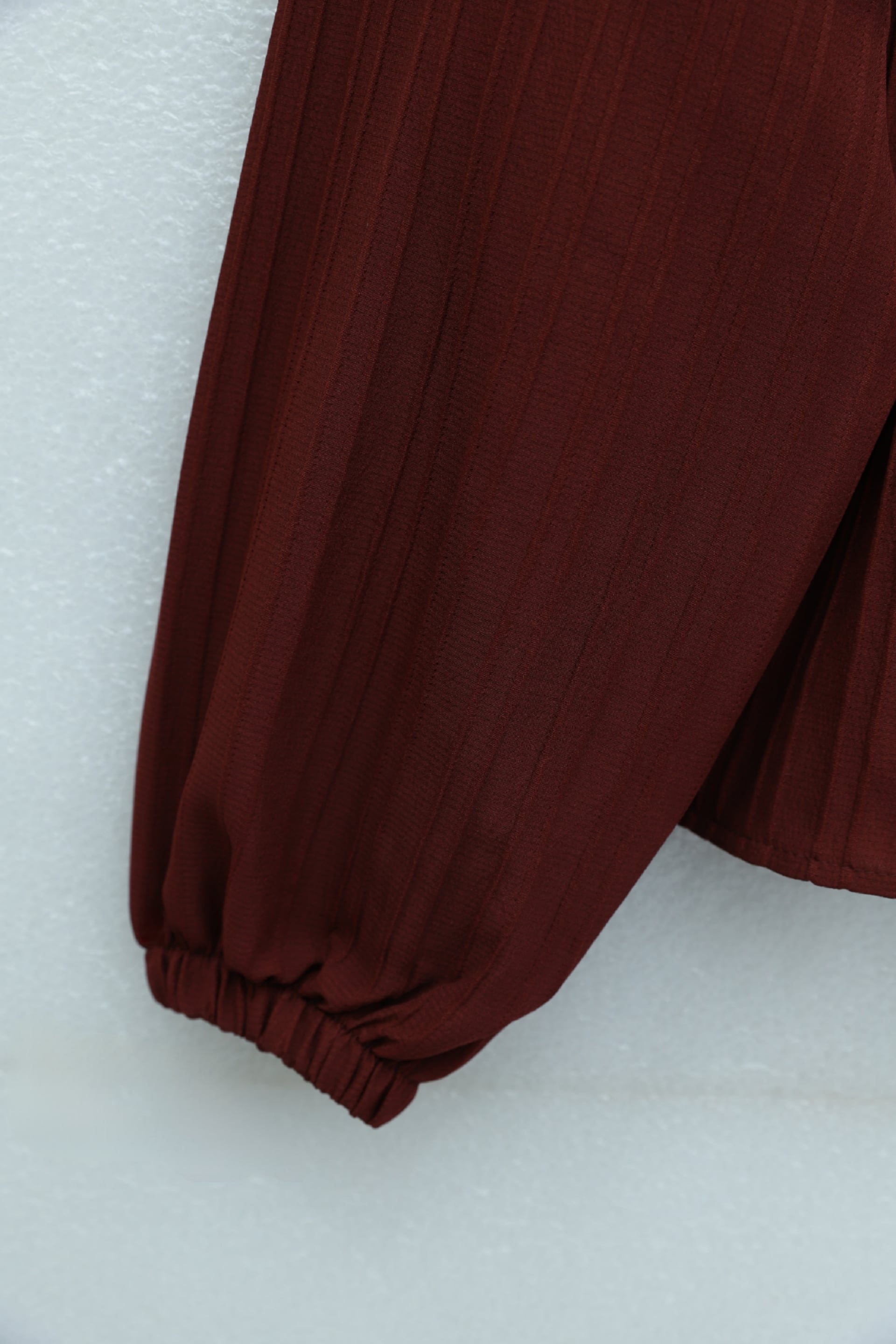Front Bow Detail Buttoned Blouse with Elastic Cuffs - Burgundy - Podyumplus - by Peralane - photo 8