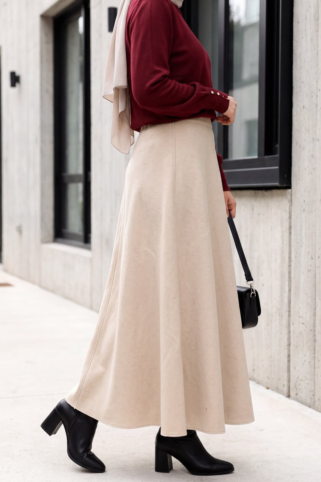 Zippered Wool-Blend Flared Skirt - Mink - Podyumplus - by Peralane - photo 2