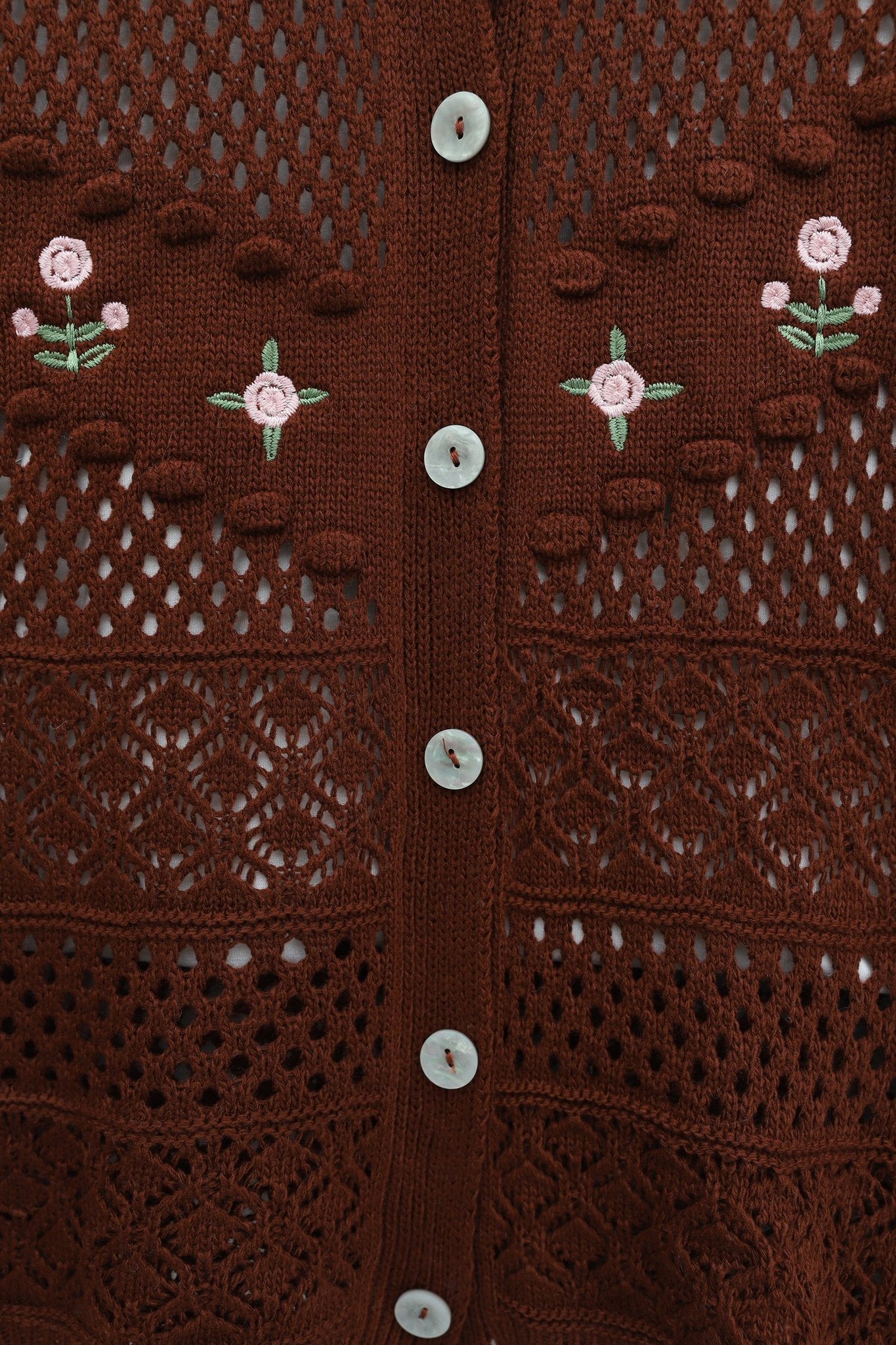 Floral Embroidered Buttoned Knit Cardigan - Terracotta - Podyumplus - by Peralane - photo 4
