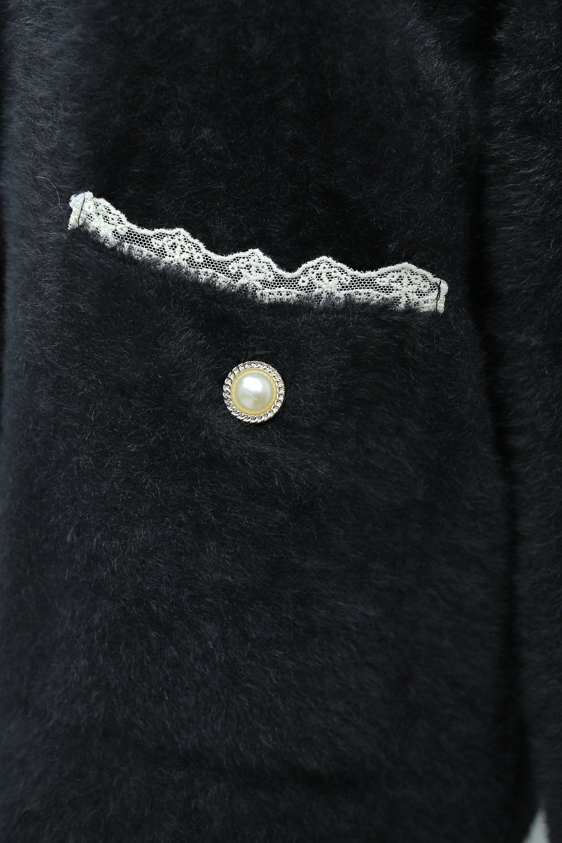 Black Lace Trim Pearl Button Cardigan with Pockets - Podyumplus - by Peralane - photo 9