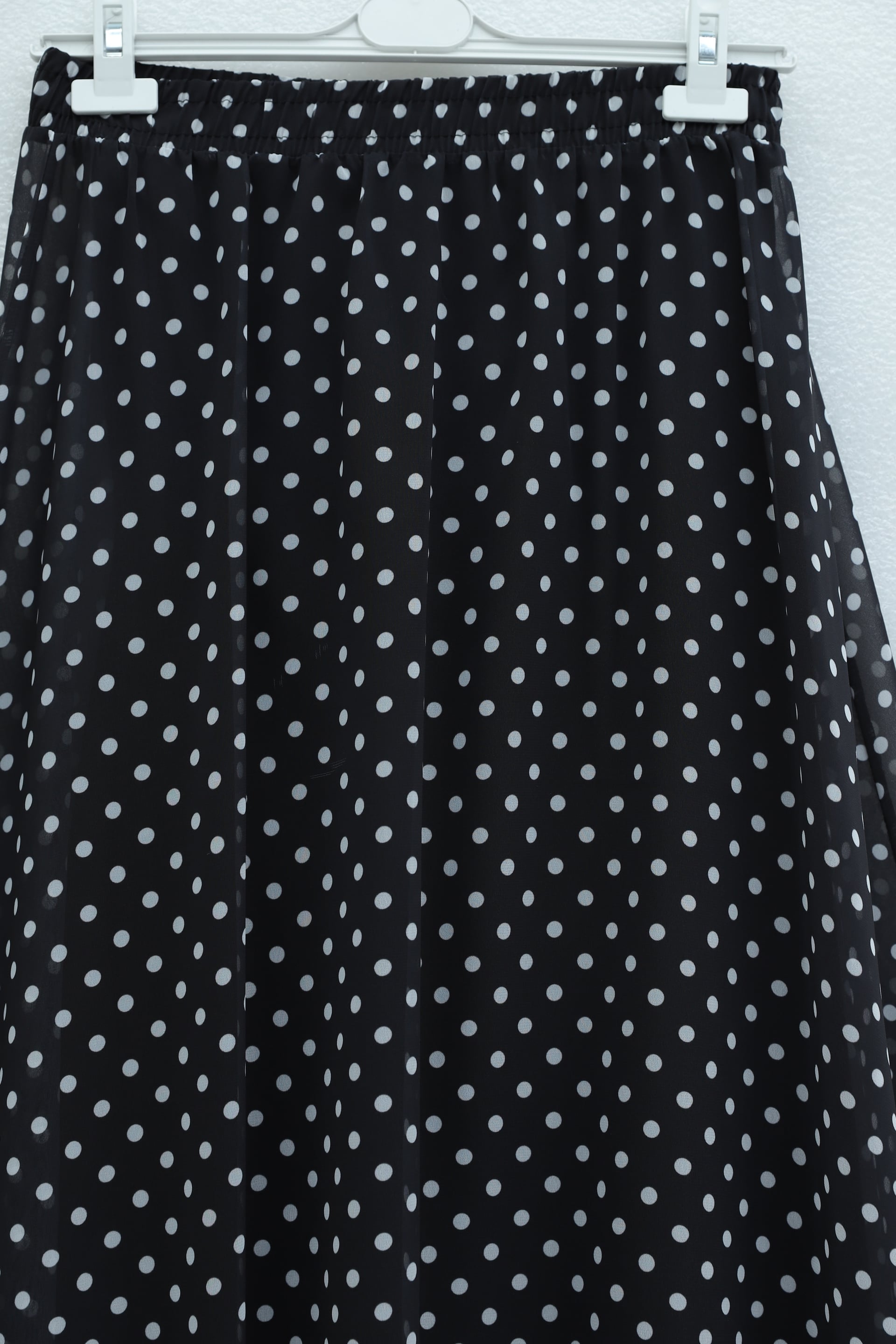 Polka Dot Elastic Waist Lined Chiffon Skirt - Black - Podyumplus - by Peralane - photo 5