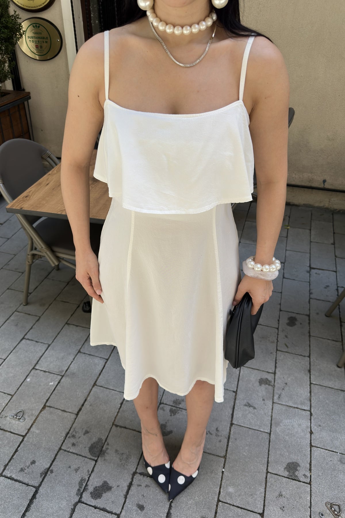 White Sleeveless Flounced Dress with Spaghetti Straps - Xlove - by Peralane - photo 4