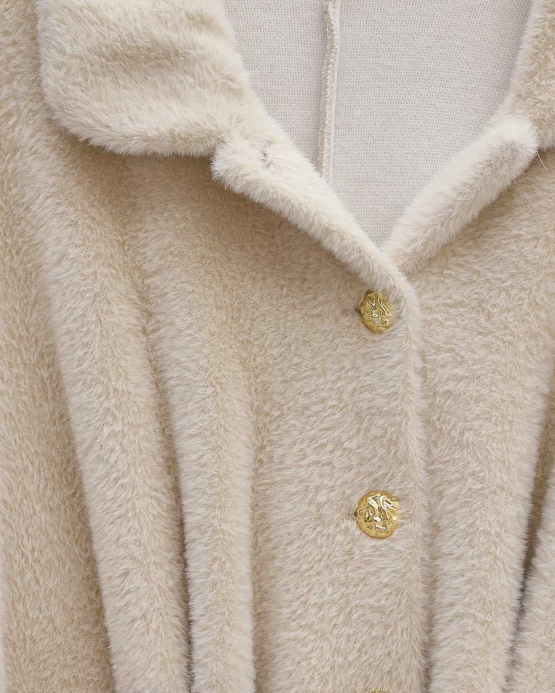 Gold Button Detail Belted Alcantara Cape - Beige - Podyumplus - by Peralane - photo 4