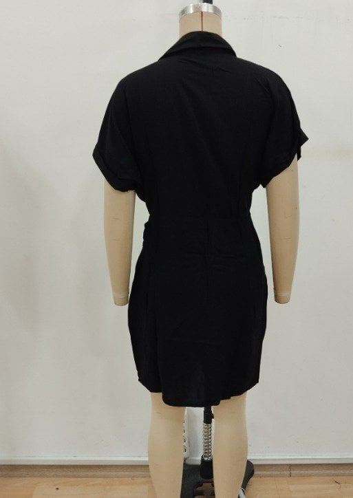 Women's Black Short-Sleeve Wrap Dress with Collar and Side Tie - Janes - by Peralane - photo 7