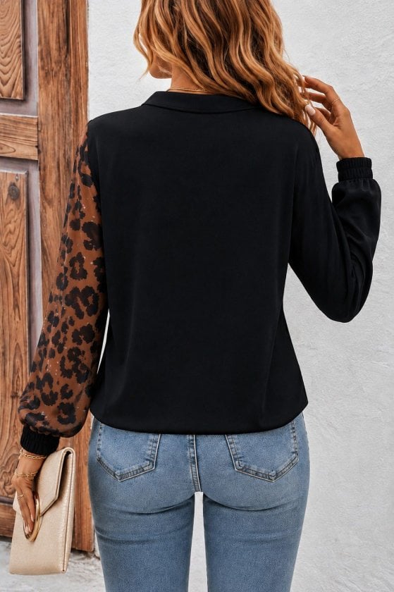 Women's Long Sleeve V-Neck Wrap Blouse with Leopard Print Detail - Janes - by Peralane - photo 3