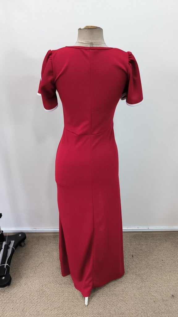 Women's Red Square Neck Short Sleeve Crepe Maxi Dress with Diagonal Seam Detail - Janes - by Peralane - photo 5