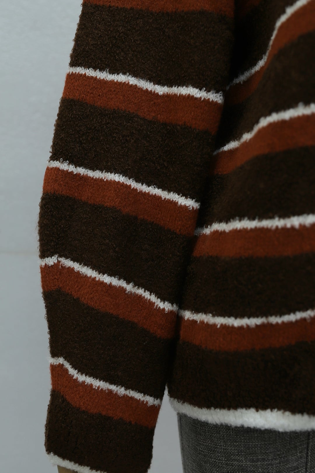 Round Neck Striped Knit Cardigan - Rust - Podyumplus - by Peralane - photo 7
