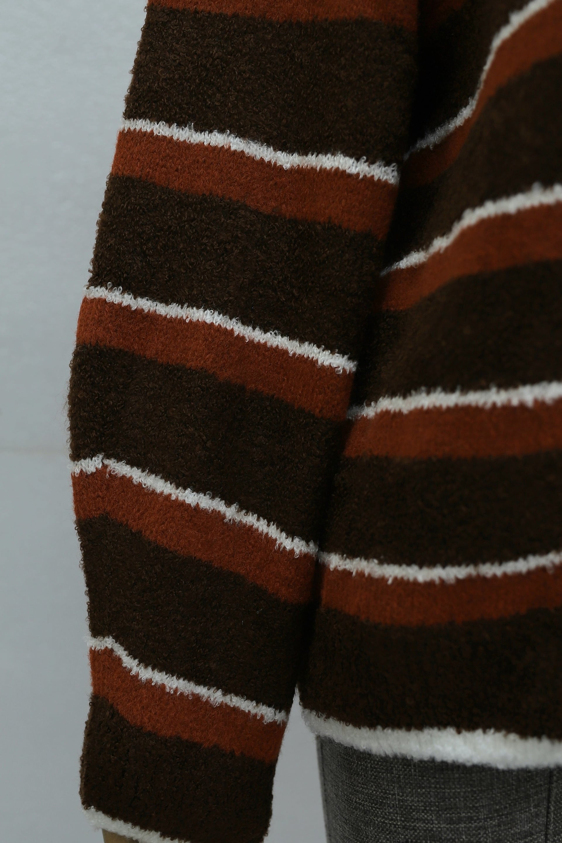 Round Neck Striped Knit Cardigan - Rust - Podyumplus - by Peralane - photo 7