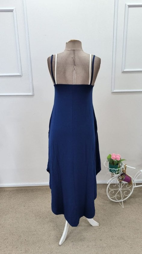 Women's Navy Blue Sleeveless Maxi Dress with Pockets - Janes - by Peralane - photo 7