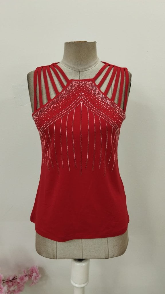 Women's Sleeveless Viscose Blouse with Rhinestone Detail and Shoulder Straps - Janes - by Peralane - photo 5