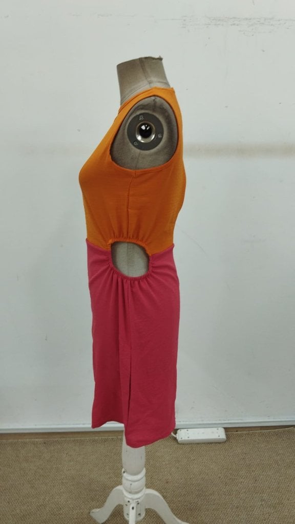 Women's Sleeveless Two-Tone Mini Dress with Orange Top and Red Skirt - Janes - by Peralane - photo 7