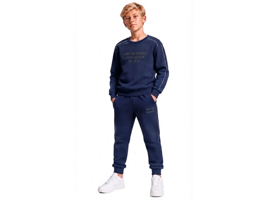 Navy Blue Boys' Tracksuit Set with Print - Ages 5-8 - Koska - by Peralane