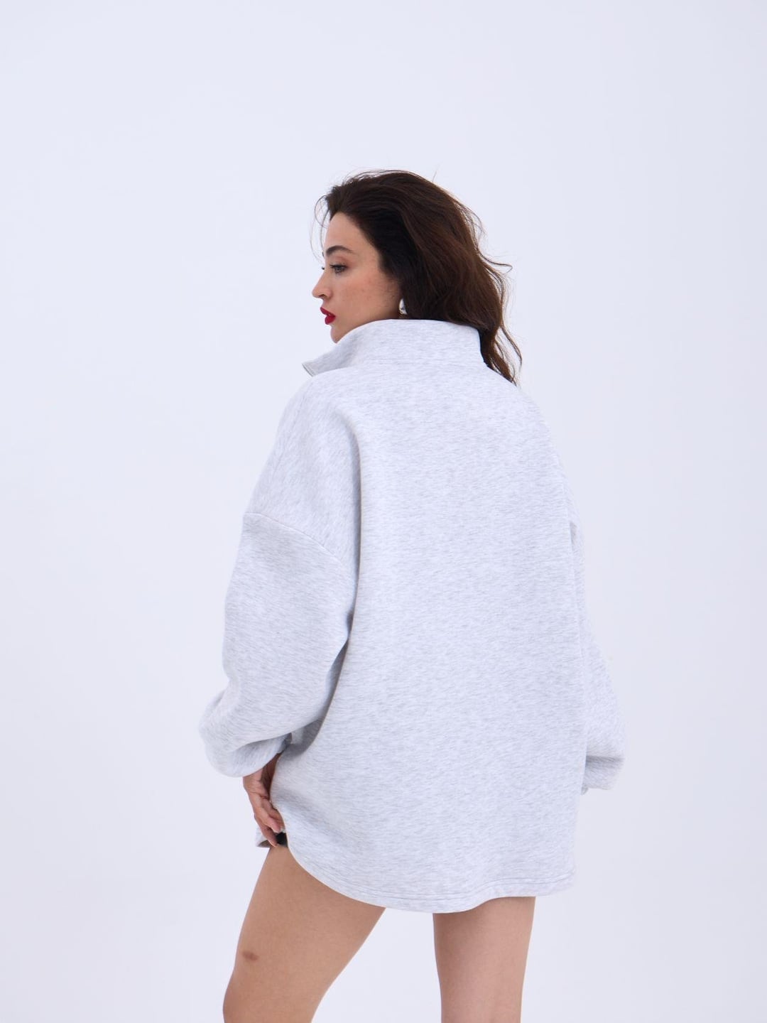 Women's Light Grey Melange Half-Zip Fleece Sweatshirt - Fame - by Peralane - photo 5