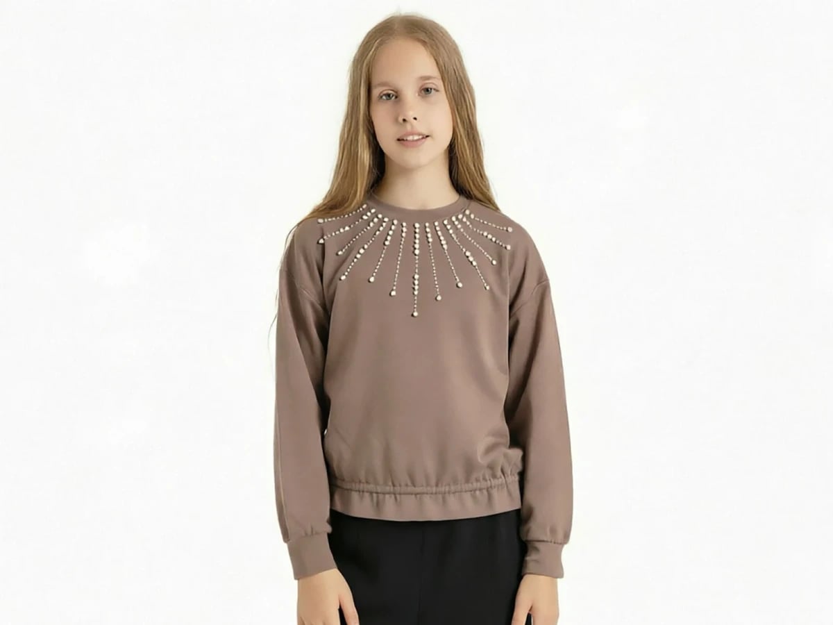 Girls' Sweatshirt with Beaded Neckline Detail - ÖZ Bebe - by Peralane