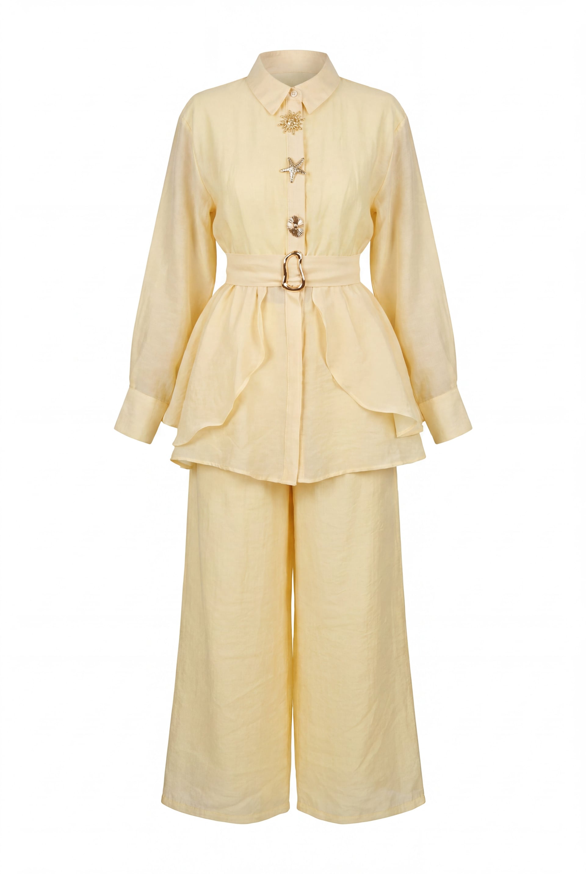 Lined Cupra Two-Piece Set with Elastic Belt and Pocketed Trousers - Yellow - Podyumplus - by Peralane - photo 8