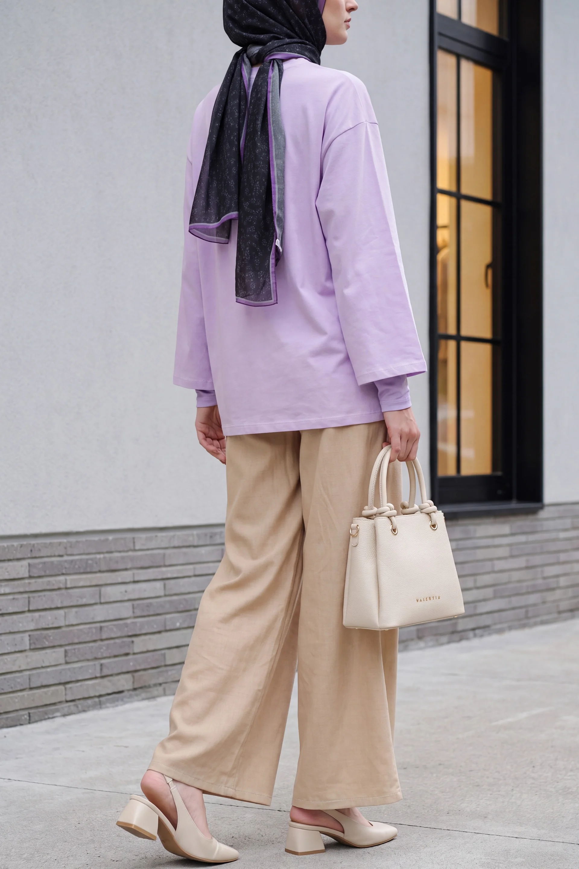 Elastic Waist Wide Leg Pleated Linen Look Trousers - Mink - Podyumplus - by Peralane - photo 3