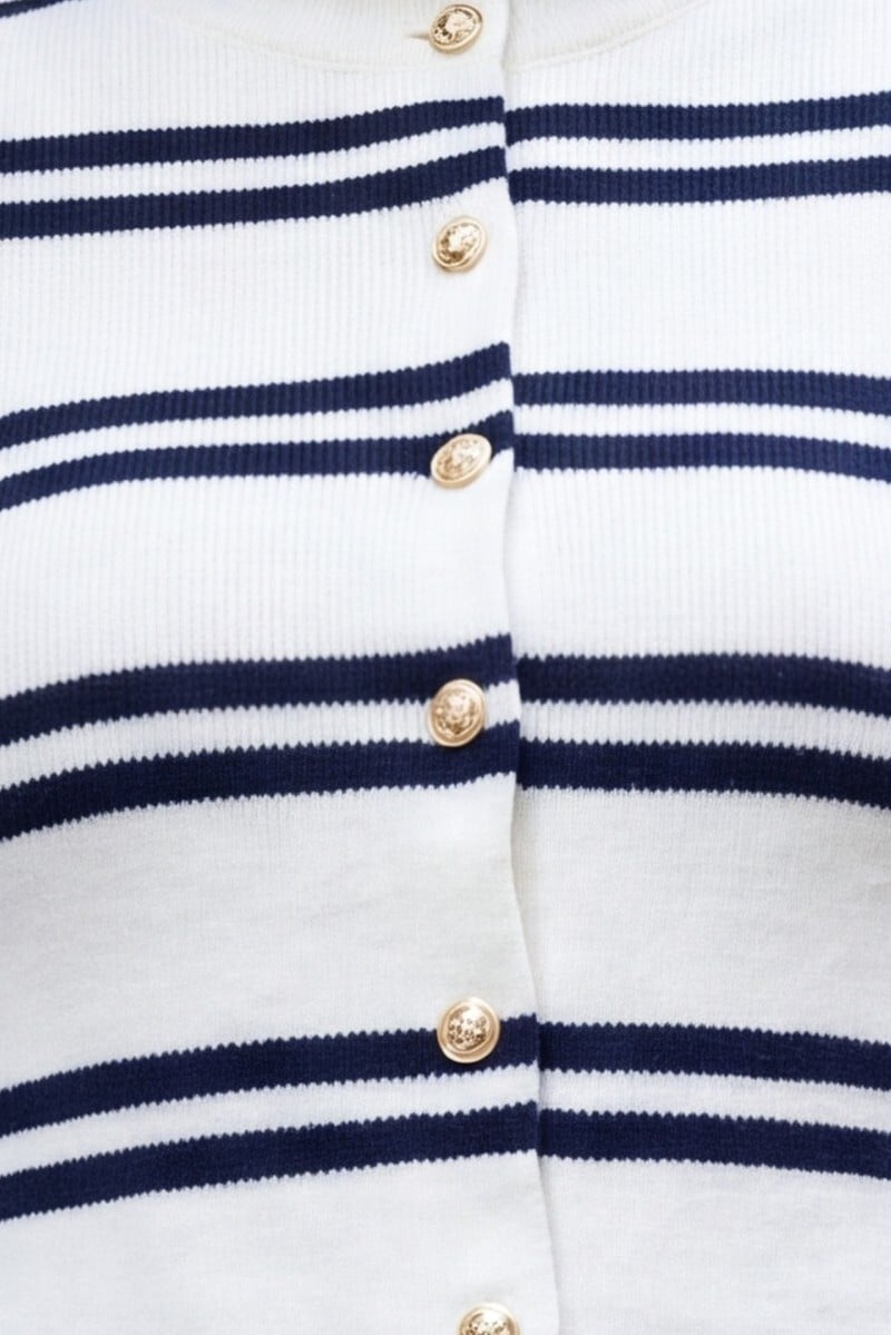 Striped Knit Cardigan with Shiny Buttons - White - Podyumplus - by Peralane - photo 5
